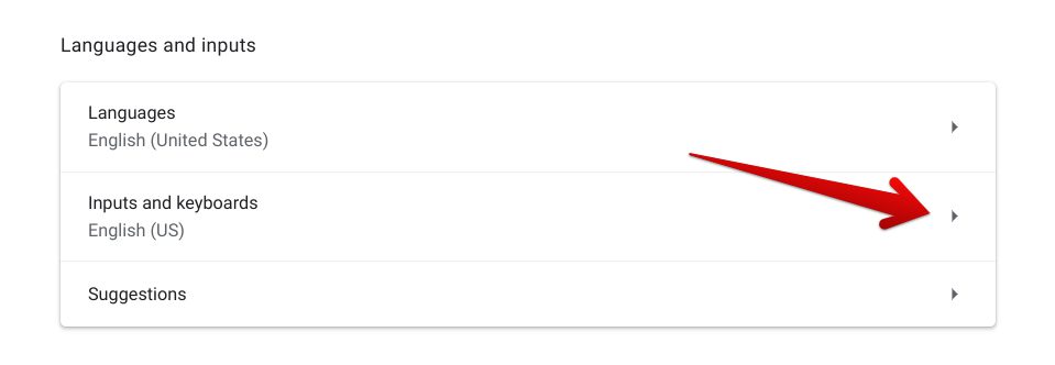 Clicking on "Inputs and keyboards"