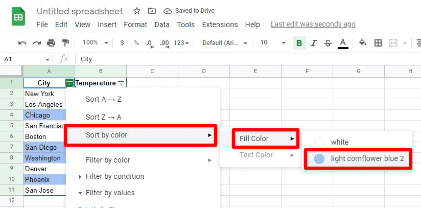 Sorting by fill color