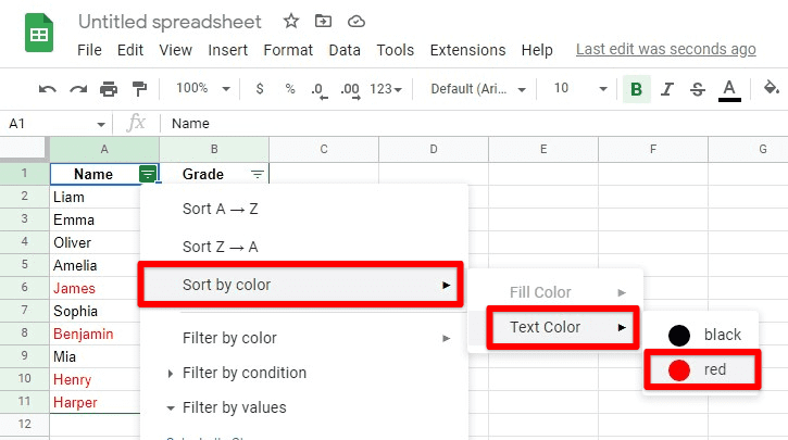 Sorting by text color