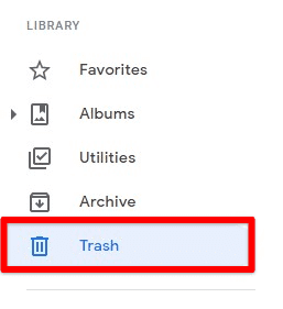 Trash tab under library section
