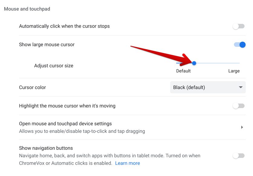 Adjusting the cursor size