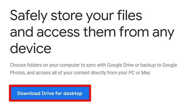 Downloading Google Drive for desktop