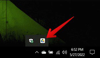Google Drive icon in Windows taskbar
