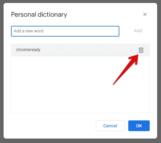 Removing a word from the personal dictionary