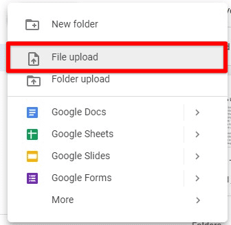 Selecting file upload option