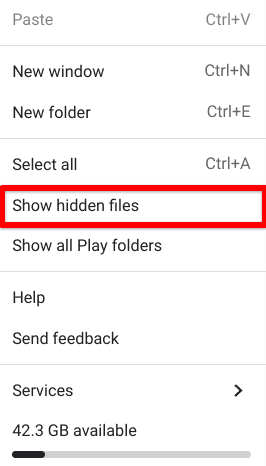 Showing hidden files