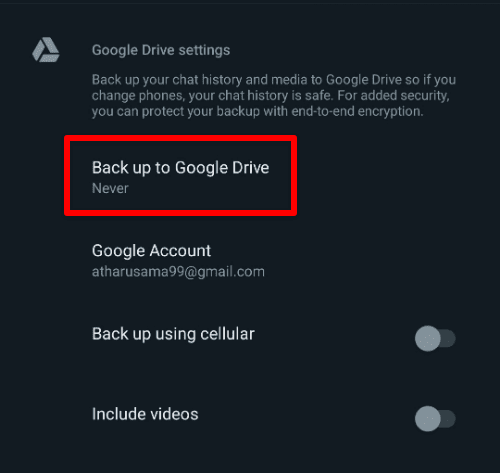 Backing up to Google Drive