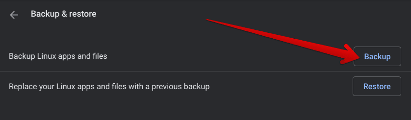 Clicking on the "Backup" option