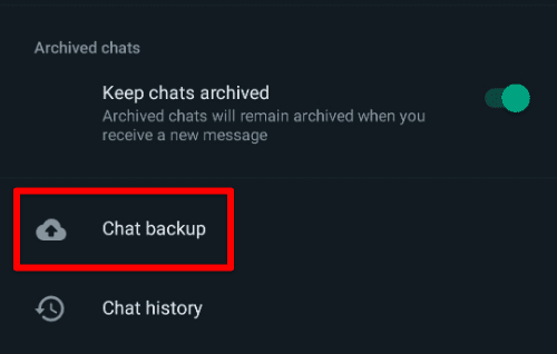 Opening chat backup settings