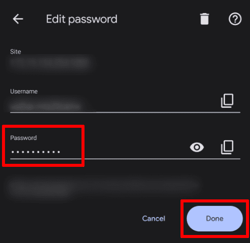 Updating the password on mobile
