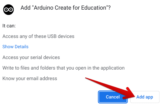 Adding the "Arduino Create for Education" app to Chrome