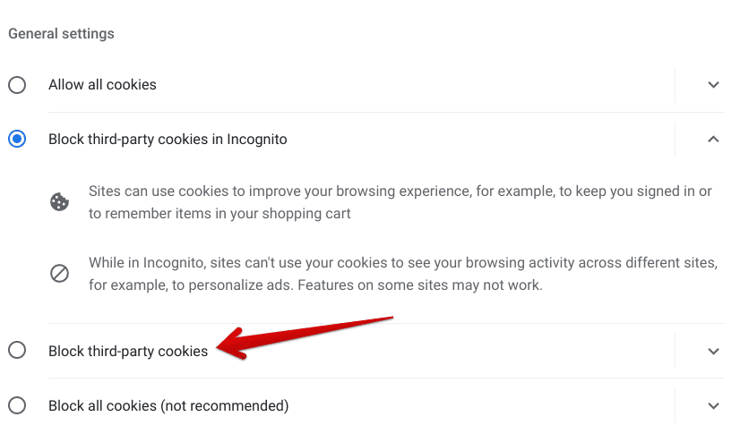 Blocking third-party cookies on Chrome