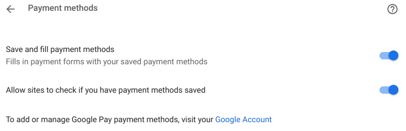 Managing features of the Payment methods section
