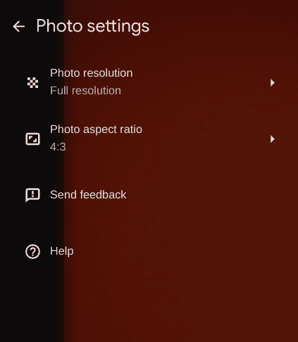 Photo settings in the ChromeOS camera app