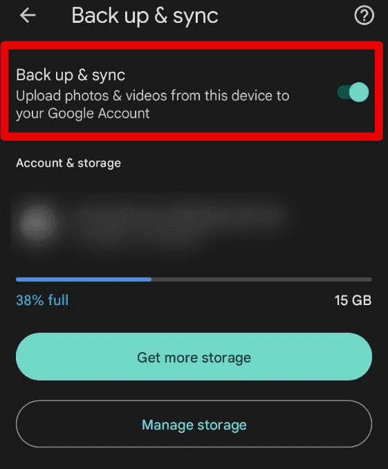 Toggling off the "Back up and sync" option