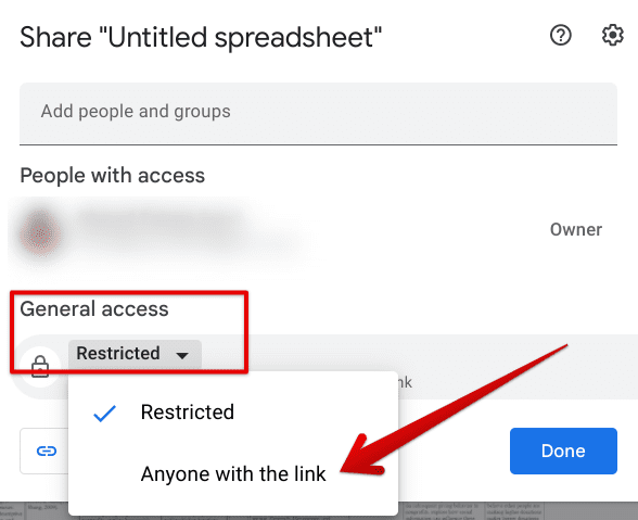Allowing access to the file to anyone with the link