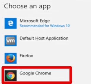 Choosing Google Chrome as the default browser