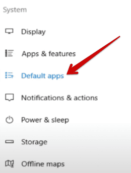 Clicking on "Default" apps
