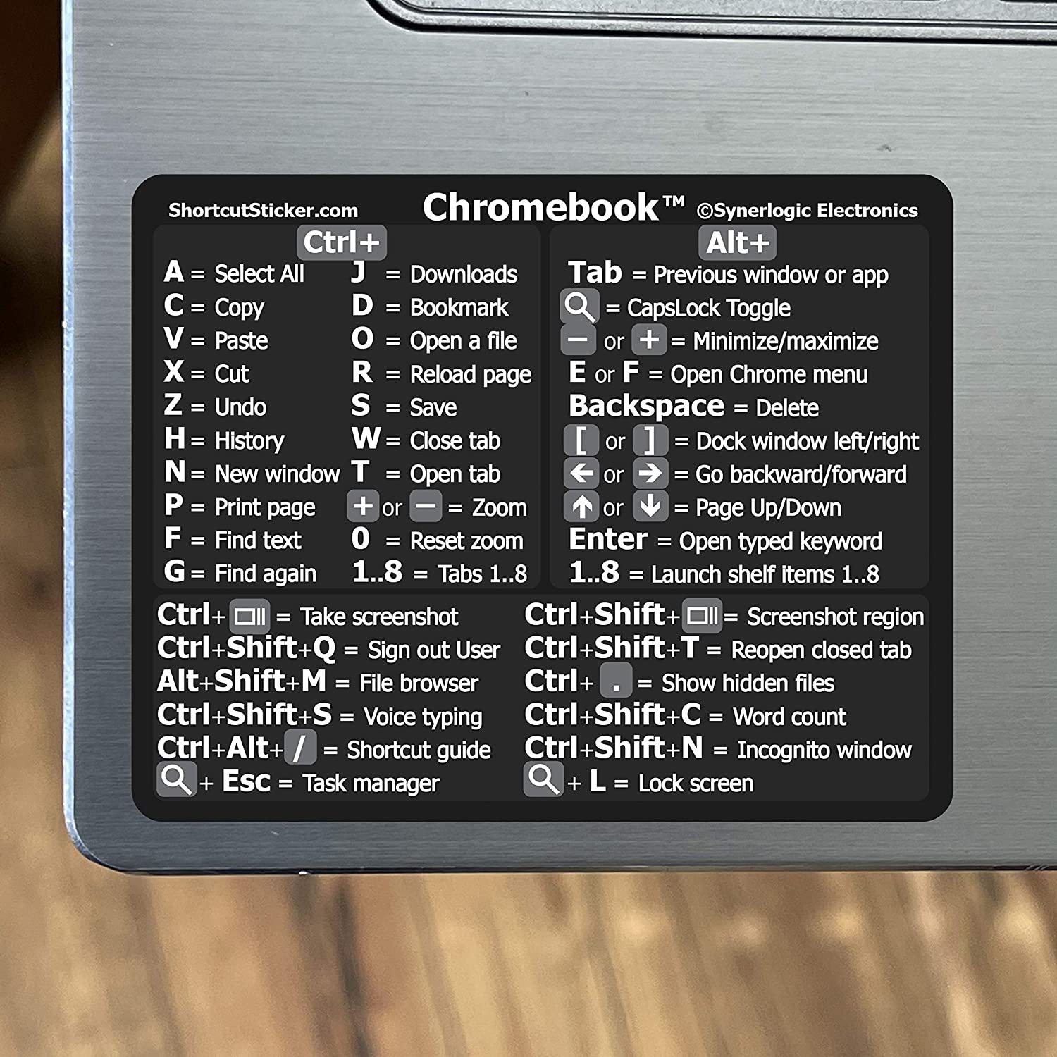 SYNERLOGIC ChromeOS Reference Keyboard Shortcut Sticker