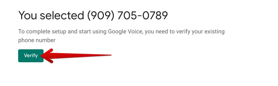 Confirming the Google Voice phone number selection