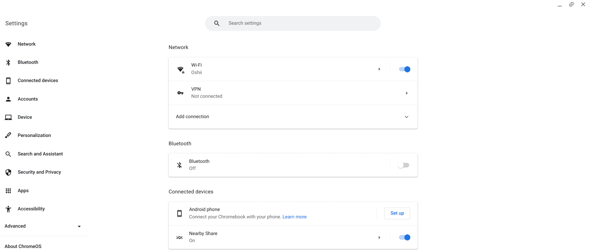 The ChromeOS "Settings" app