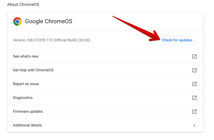 Checking ChromeOS for updates