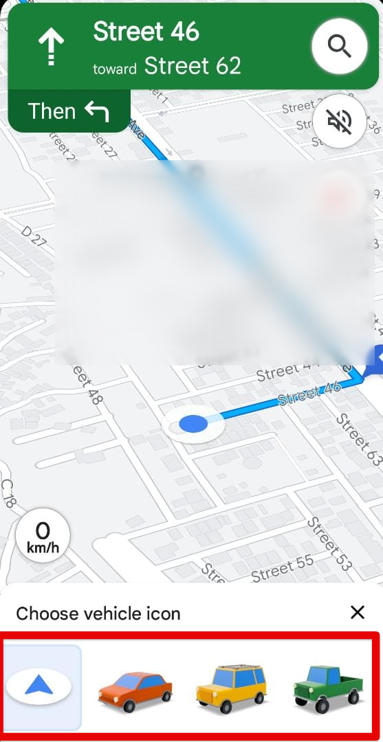 Choosing a new vehicle icon in Google Maps