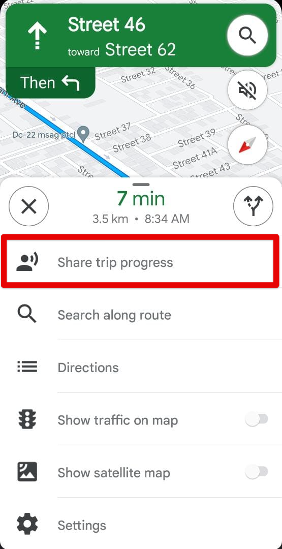 Sharing trip progress in Maps
