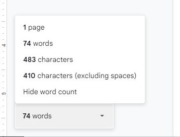 Word count display options