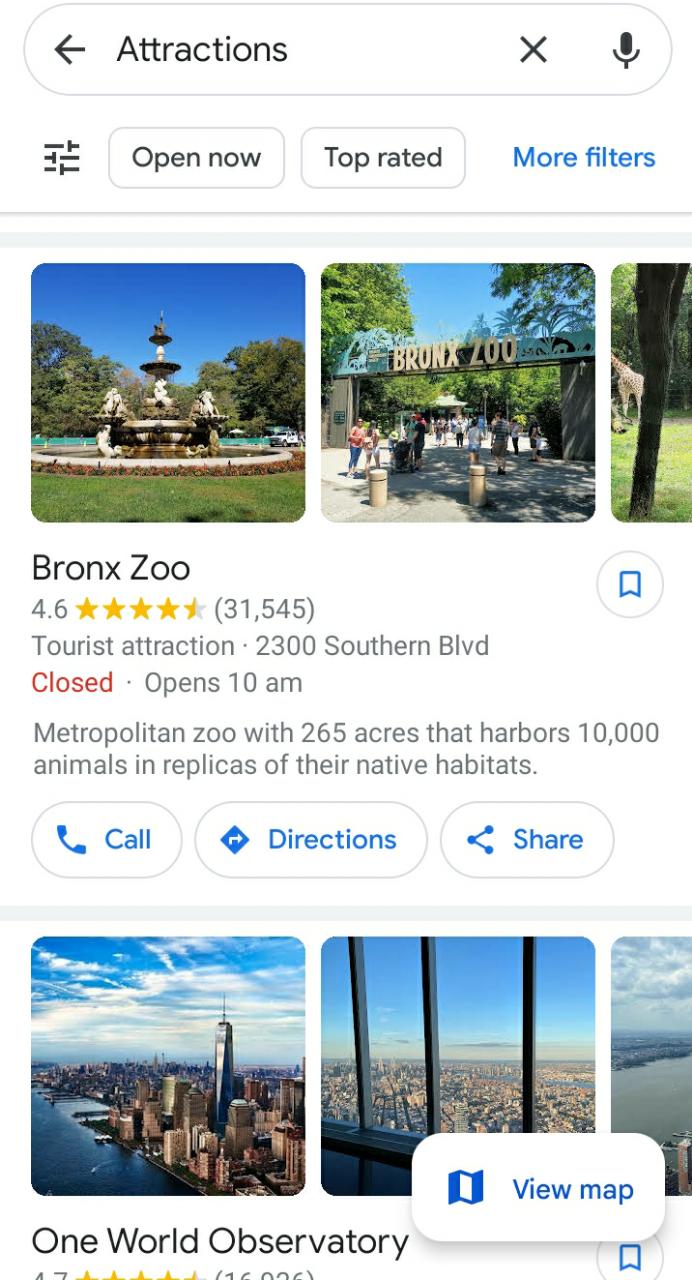 Attractions in Google Maps