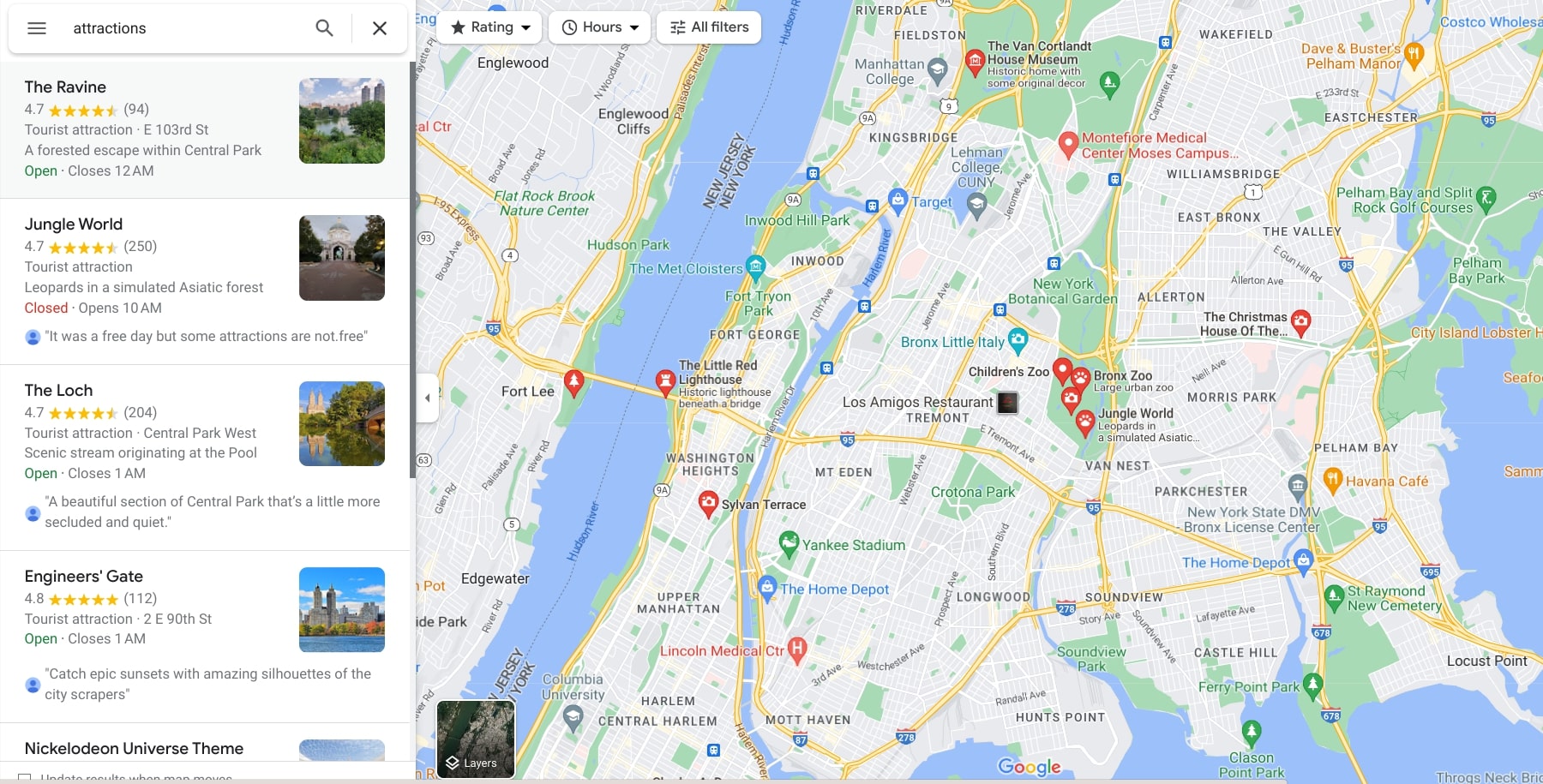 Local attractions search results