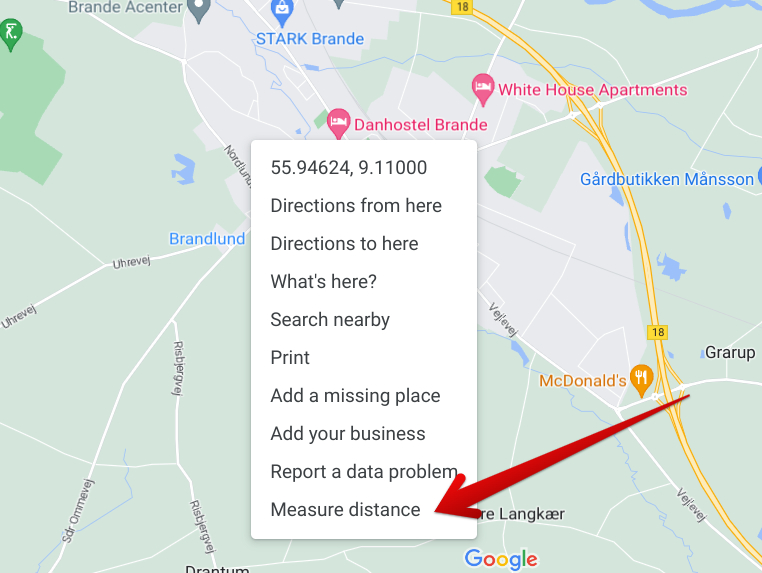 Measuring distance in Google Maps