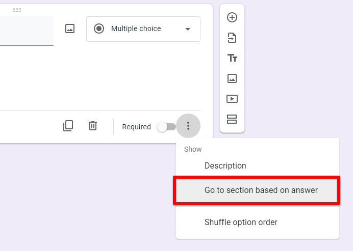 Setting up branching in Google Forms