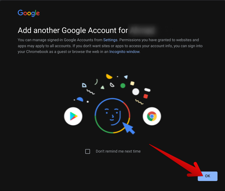 Adding a new Google account for existing Chromebook user
