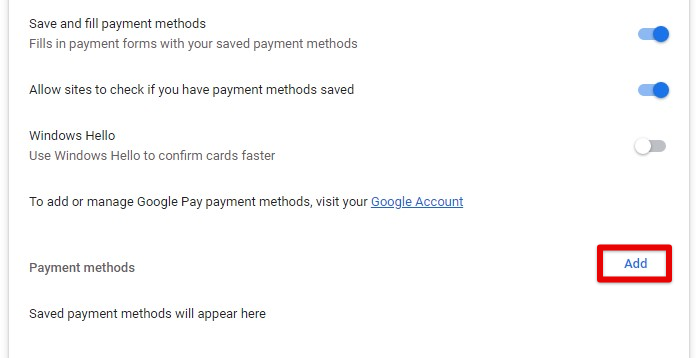 Adding a new payment method