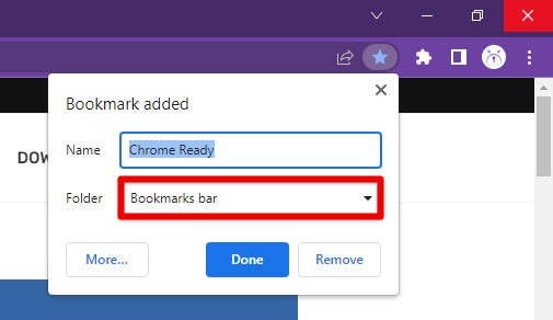 Adding a site to the bookmarks bar