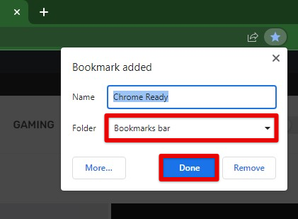 Adding bookmark to the bookmarks bar