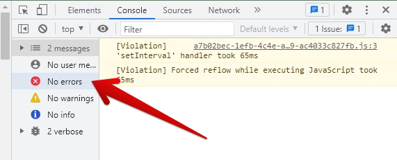 Checking for errors in DevTools console