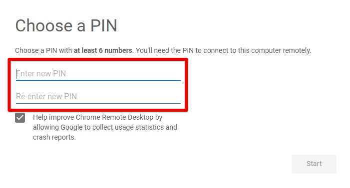 Choosing a PIN for remote access