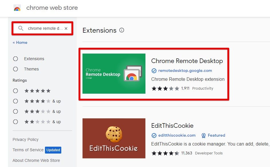 Chrome Remote Desktop on Chrome Web Store