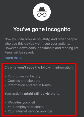 Chrome incognito mode on mobile