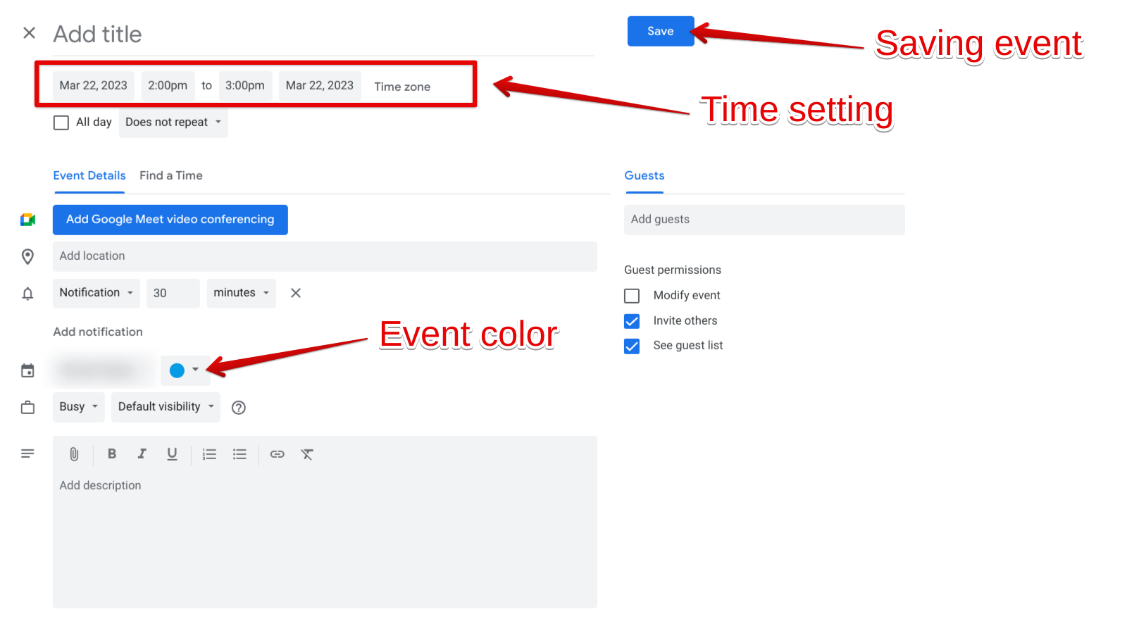 Creating an event template in Google Calendar