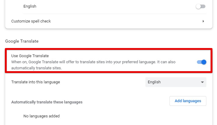 Enabling Google Chrome's automatic translation feature