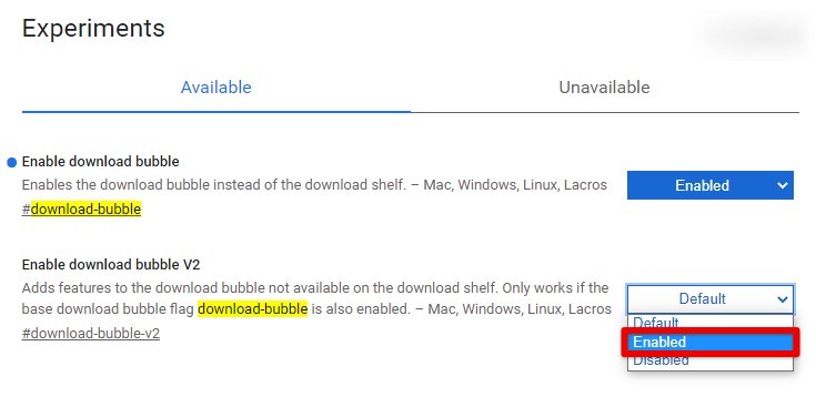 Enabling download bubble V2