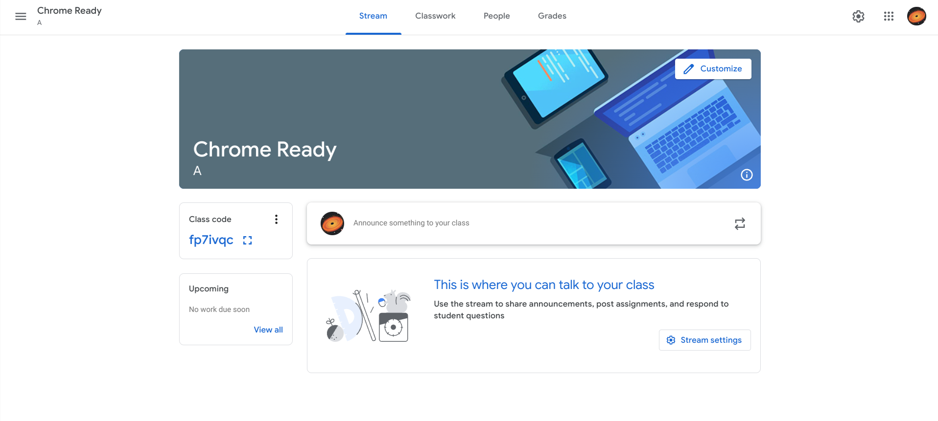 Google Classroom home page