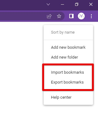 Importing or exporting bookmarks