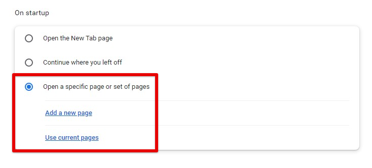 Open a specific page or set of pages option