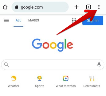 Opening Google Chrome menu on mobile