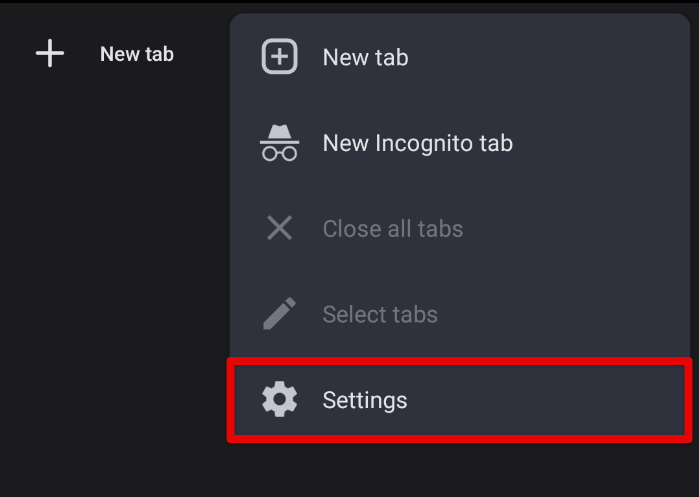 Opening Google Chrome settings on mobile