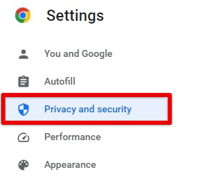 Opening the privacy and security tab